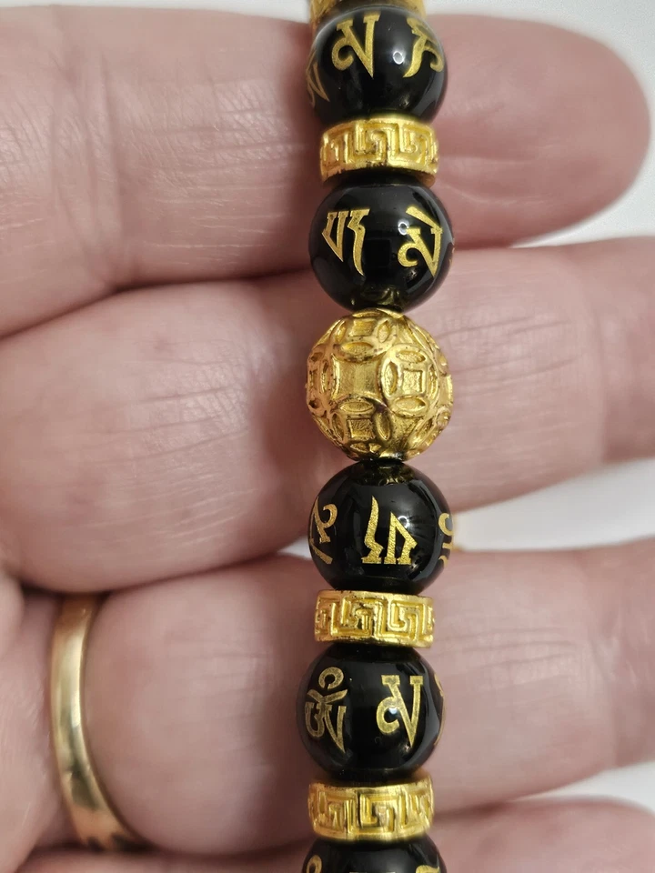 Feng Shui Lucky Nafu Wealth Bracelet Gold Black Bead Obsidian - Image 3 of 4