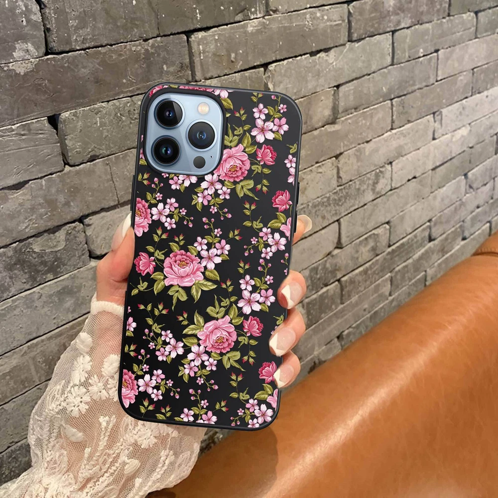 Phone Case For Apple iPhone 14 Pro Max 13 12 15 Flower Lace Protective TPU Cover