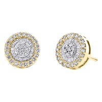 10K Gelbgold Rund & Baguette Diamant Kreis Stufig Nieten 10Mm Ohrringe 0.81