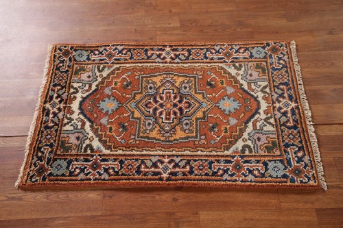Geometrischer Rost/Marineblau Heriz Serapi handgeknüpfter orientalischer Foyer Teppich 2'x3' - Bild 8 von 12