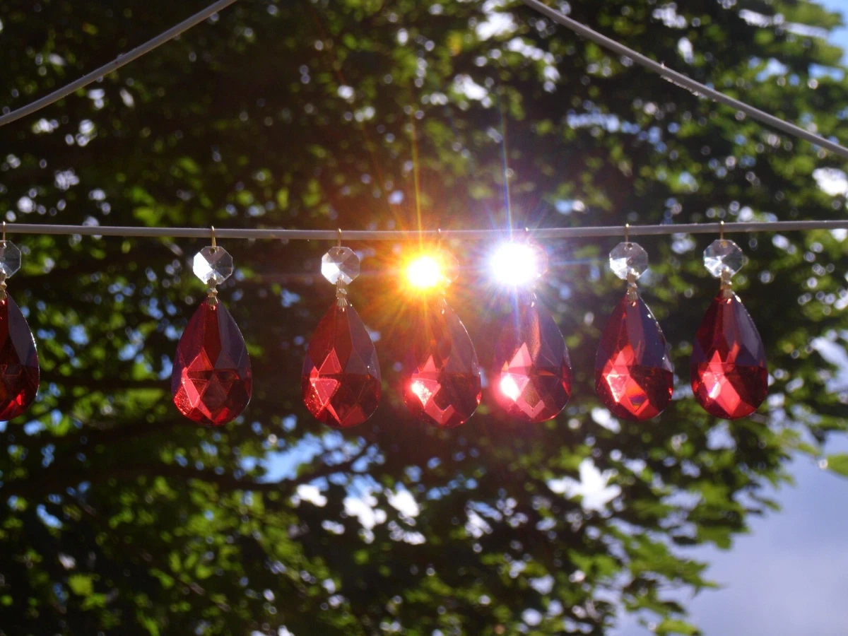 ONE 1 Large RED Pear Drop Clear Top Glass Crystal Chandelier Xmas Decos ONE
