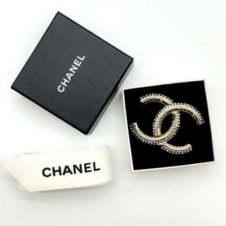 Auth Chanel Coco Mark CC Rhinestone Brooch Gold Pin B24C WBox V060222