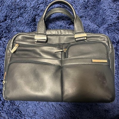 Samsonite Briefcase Leather Navy 26x40x8 cm US 10in x 16in x 3in For Work