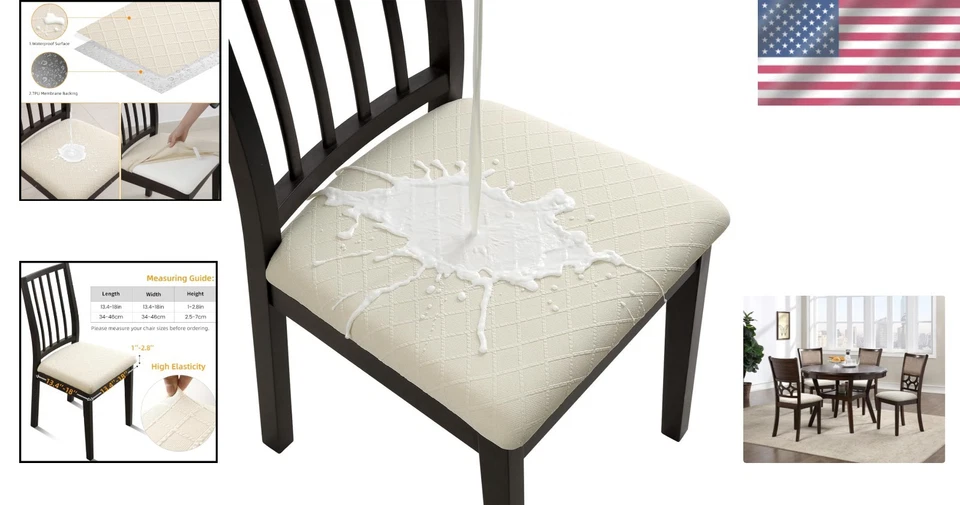 Fundas de asiento de silla Jacquard elásticas 6 piezas - impermeables - beige Foto 2 de 4