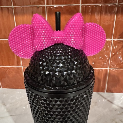 Disney Minnie Mouse 20 OZ Negro Rosa Caliente Vaso Texturizado con Pajita