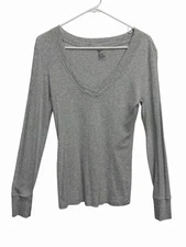 Gap Y2K Babydoll Tee Henley T Shirt Top Womens M Fitted Long Sleeve Stripe Layer