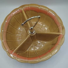 Vintage Divided Relish Nut Candy Dish Brown Orange Drip MCM California Pottery