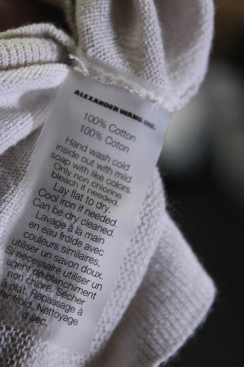 Felpa donna T Alexander Wang manica lunga scollo a V maglia beige cotone grande