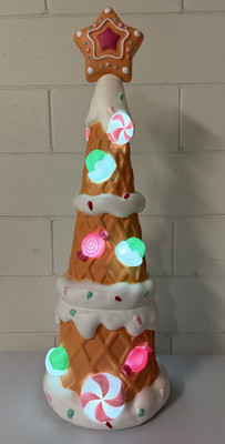 Holiday Time Gingerbread Waffle Cone Tree 36  Blow Mold LED Christmas Light