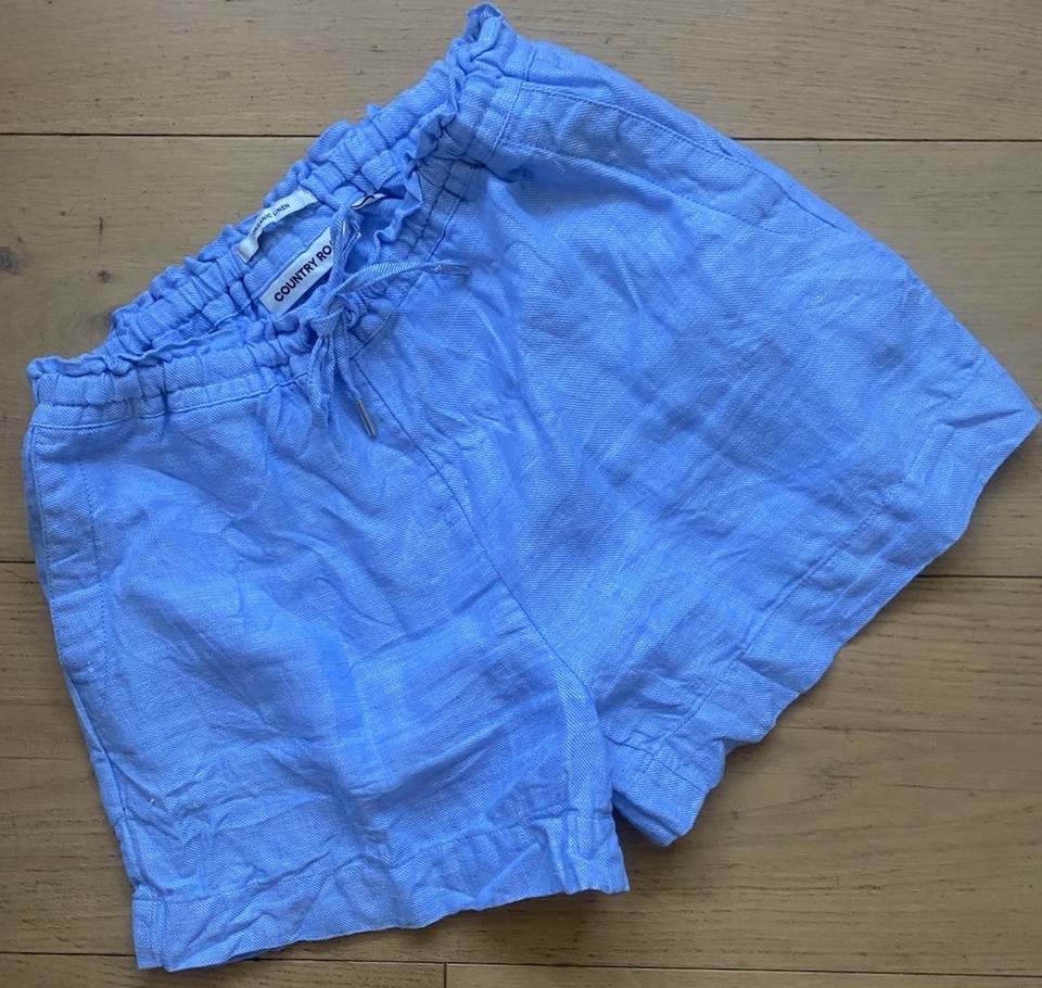 Country Road Organic Linen Sky Blue Shorts Elastic Waist Size 6 More Like A 8/10