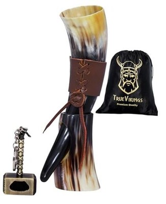 Drinking Horn - Viking Gifts for Men & Women | With Thor Bottle Opener Set of 1