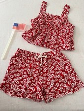 Girls Size 8y Summer Short Set, Red and White Floral brand Vignette.