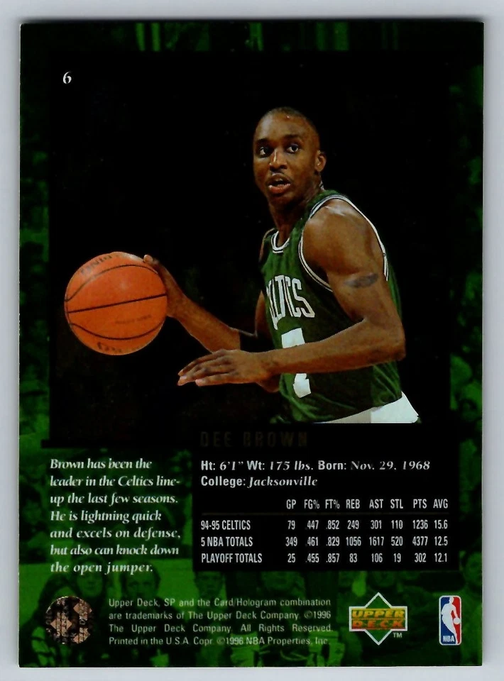 1995-96 SP Championship Series #6 DEE BROWN Boston Celtics - Image 3 of 3
