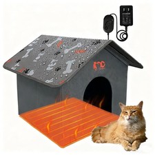 Heated Cat House Indoor Outdoor Dog House Adjustable Temperature Pet Shelter