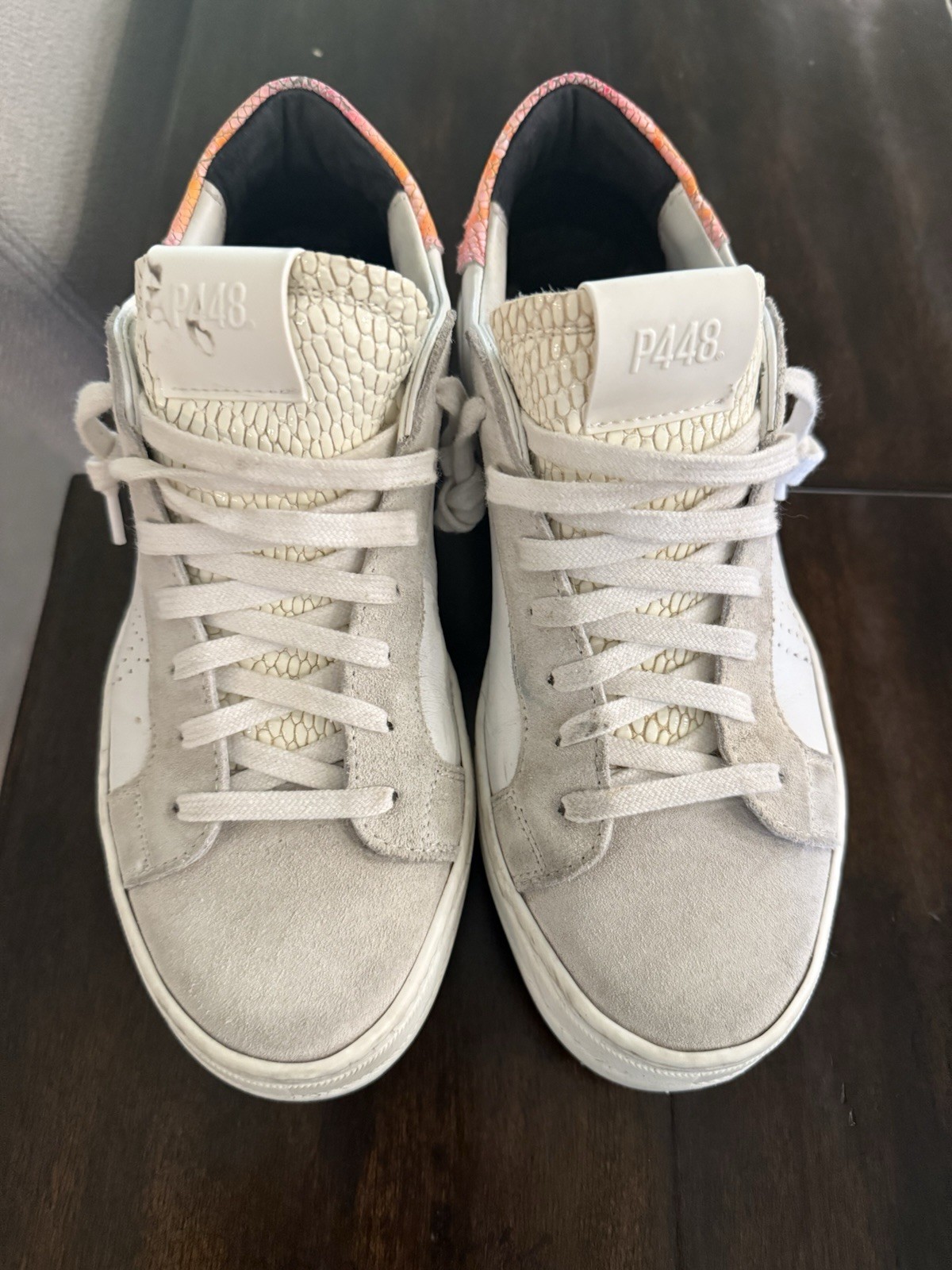 P448 White Python Suede  leather Sneaker pink pyt… - image 8