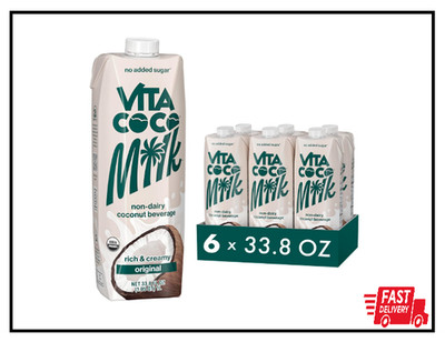 Vita Coco Organic Coconut Milk, Dairy Free, Unsweetened, 33.8 oz Pack of 6