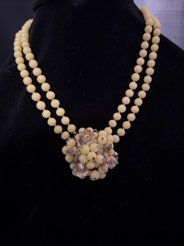 Vintage 1960S Yellow Glass Bead Statement Necklace