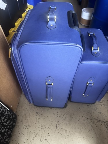 Joy Mangano Blue Christie Sofiano Leather Suitcase And Carry-On Luggage Set