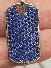 David Yurman Sterling Silver 1" Chevron Dog Tag w/ Sapphires &  22" 925 Chain