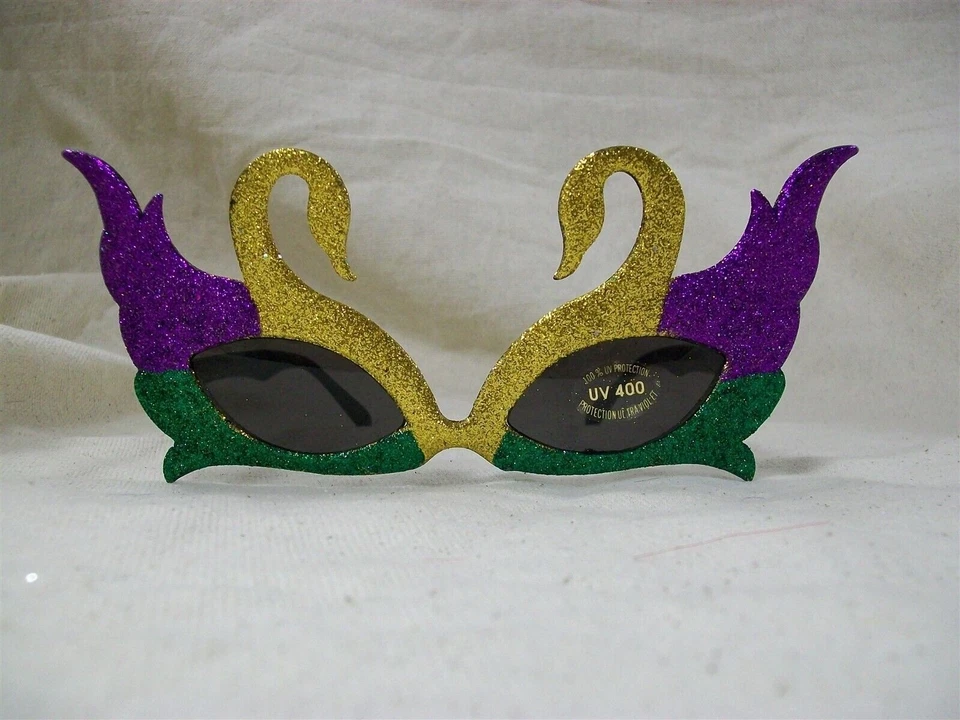 Brillante Púrpura Dorado Verde Mardi Gras Cisne Disfraz Gafas Mascarada Princesa Foto 2 de 4