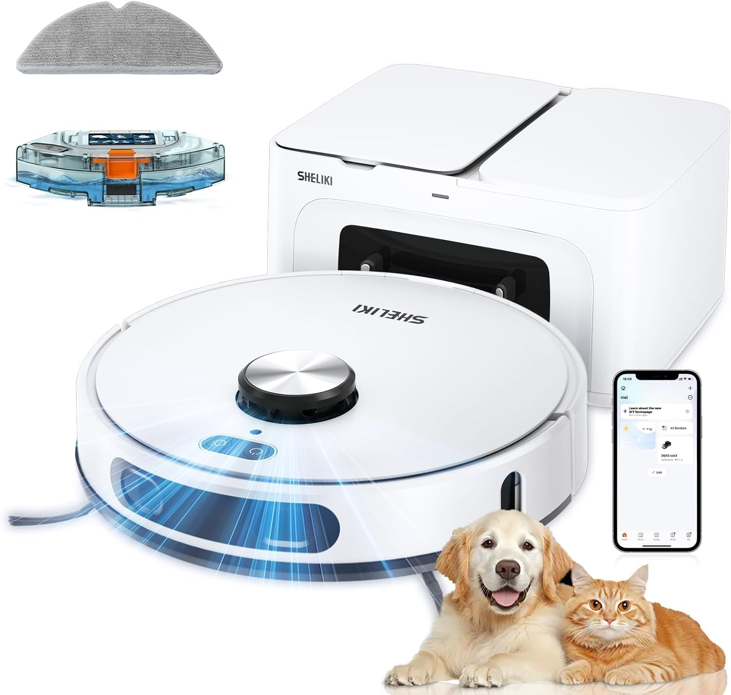 Robot Vacuum and Mop Combo, 3-In-1 Robotic Vacuums Cleaner with Strong 6000Pa Su-image