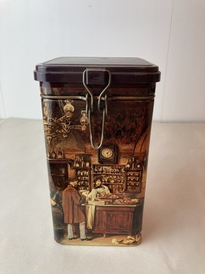 Antique Cafe Greco Metal Tin Hinged Lid Empty