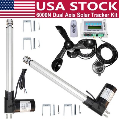 2X16'' Linear Actuators &Controller &Anemometer DIY 6000N Dual Axis Solar Tracker