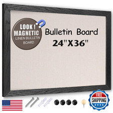 Magnetic Bulletin Board 36x24" Black Frame Wall Mount Cork Board w/ Pins  Magne