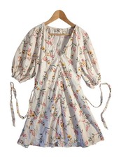 H&M Women’s Floral Cream Cotton Dress Casual Summer Mini Size M 34in Length