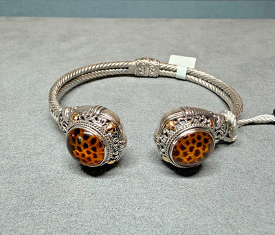 Samuel B. 925 Sterlingsilber & 18k Geparden Punkte Scharnier Manschette Armband 7,25 Zoll