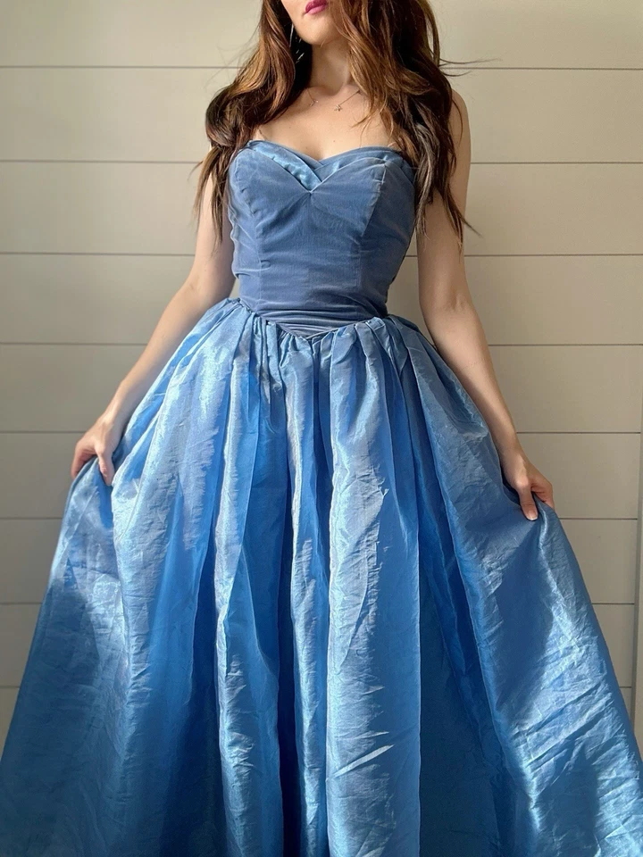 Vestido de graduación vintage años 50 terciopelo periwinkle té cupcake LEER POR FAVOR Foto 2 de 4