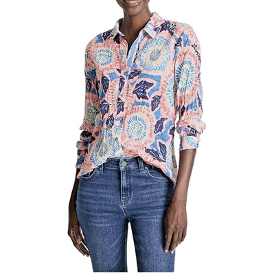 NWT Nic+Zoe Women's Scribble Blooms Cotton Crinkle Shirt - Size Medium ($158)