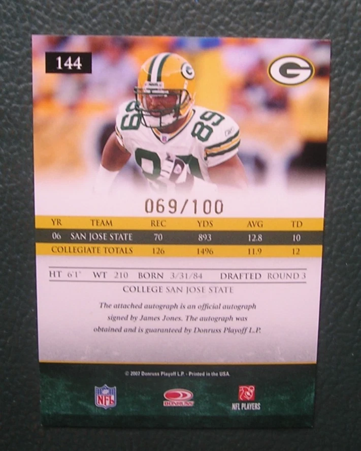 2007 Gridiron Gear Gold #144 JAMES JONES RC Autograph - Packers /100 - Football - Image 2 of 2