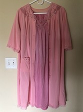 Vintage Shadowline Pink Peignoir Set Nightgown Robe Nylon Lingerie Sleepwear Med