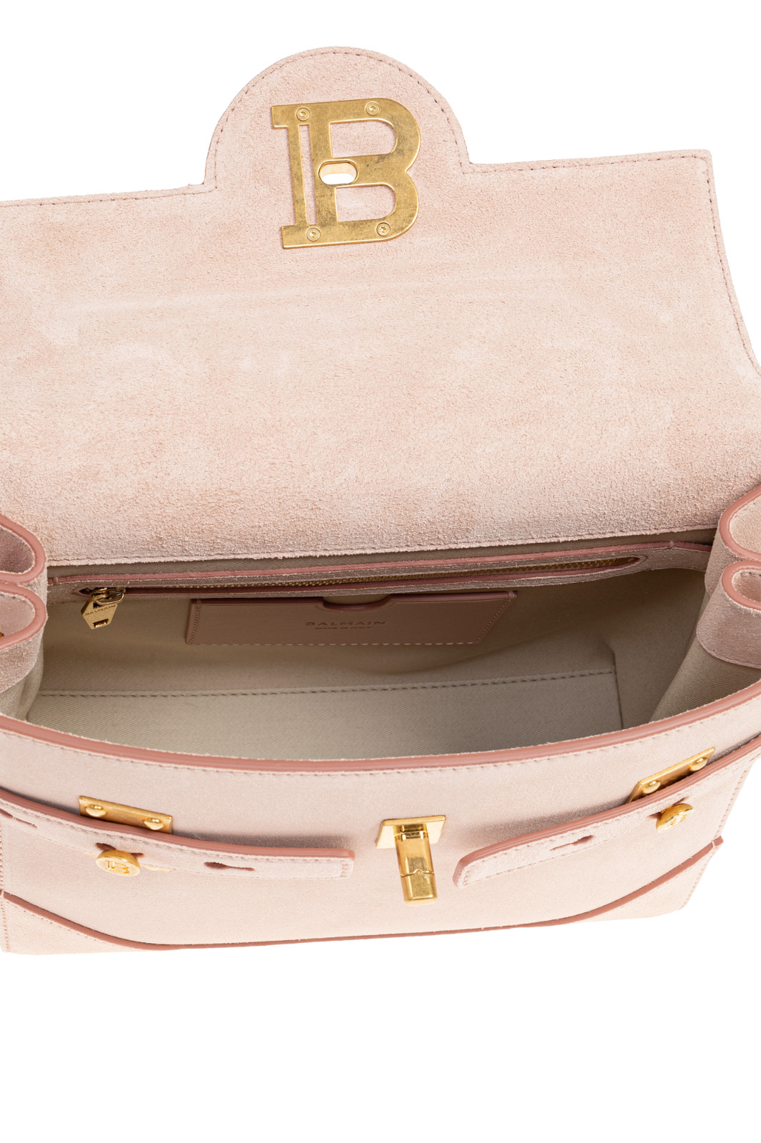 BALMAIN B-Buzz 23 Pink Suede Top Handle Bag New & Authentic image 4