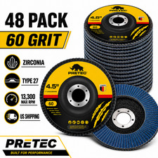 48 Pack 4-1/2" Zirconia Flap Discs 60 Grit T27 7/8" Angle Grinder Sanding Wheels