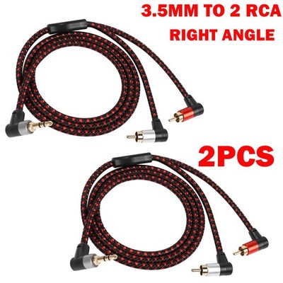 2Pc Right Angle 3.5mm to 2 RCA Cable 3FT,2RCA Male to 3.5mm TRS Male Stereo US
