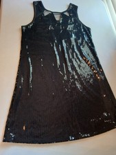 Olsenboye  Black Sequin Mesh Sleeveless Shift Dress Round Neck Size M