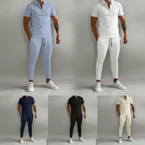 Mens Set Co-ord Set Short Sleeve V Neck Shirts Long Pants Tracksuit Outfits / * - Picture 9 of 20