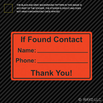 Orange If Found Contact Sticker Die Cut Vinyl waterproof lost found kayak canoe