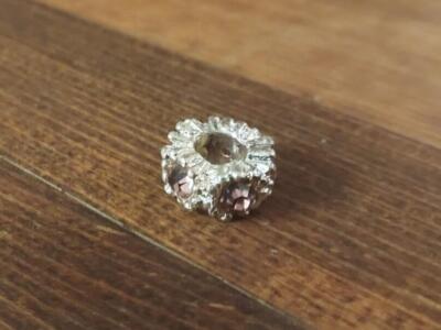 1-PC Round 1/2'' Silver ''Pink/Purple Gems'' Spacer Charm Bead for Snake Bracelet