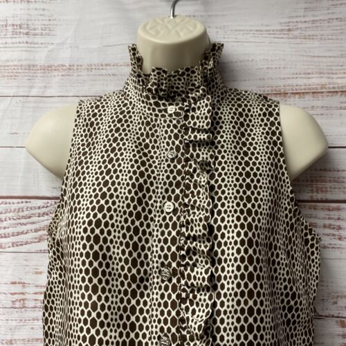 Tory Burch Druck 100 % Seide ärmellose Bluse Rüsche Ausschnitt und Lätzchen Gr. 2 WS-17 - Bild 3 von 10