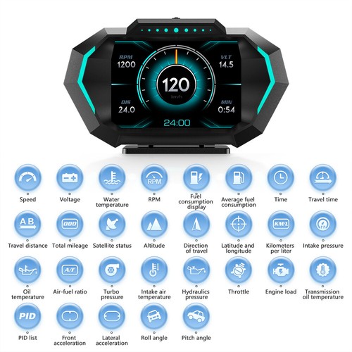 Auto OBD + GPS Head-Up Display Neigungsmesser Digital Tacho Alarm Temp - Bild 8 von 16