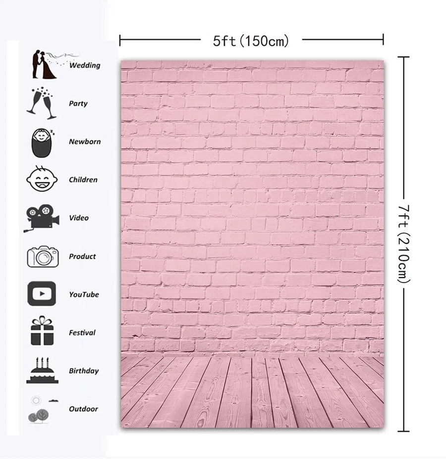 Fondo fotográfico pared ladrillo rosa textura piso madera recién nacido fondo fotográfico Foto 4 de 4