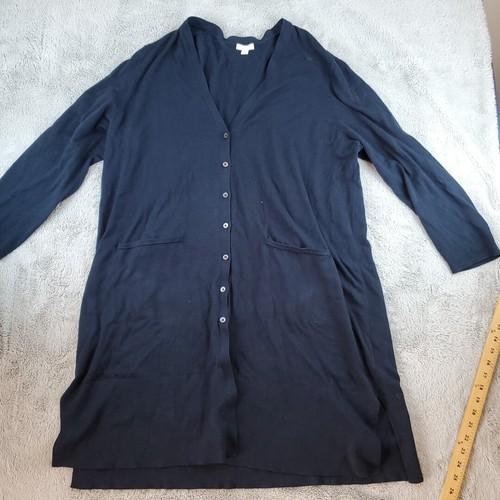 J Jill Shirt Dress Womans Sz 2X Navy Blue Midi Long Sleeve Button Front