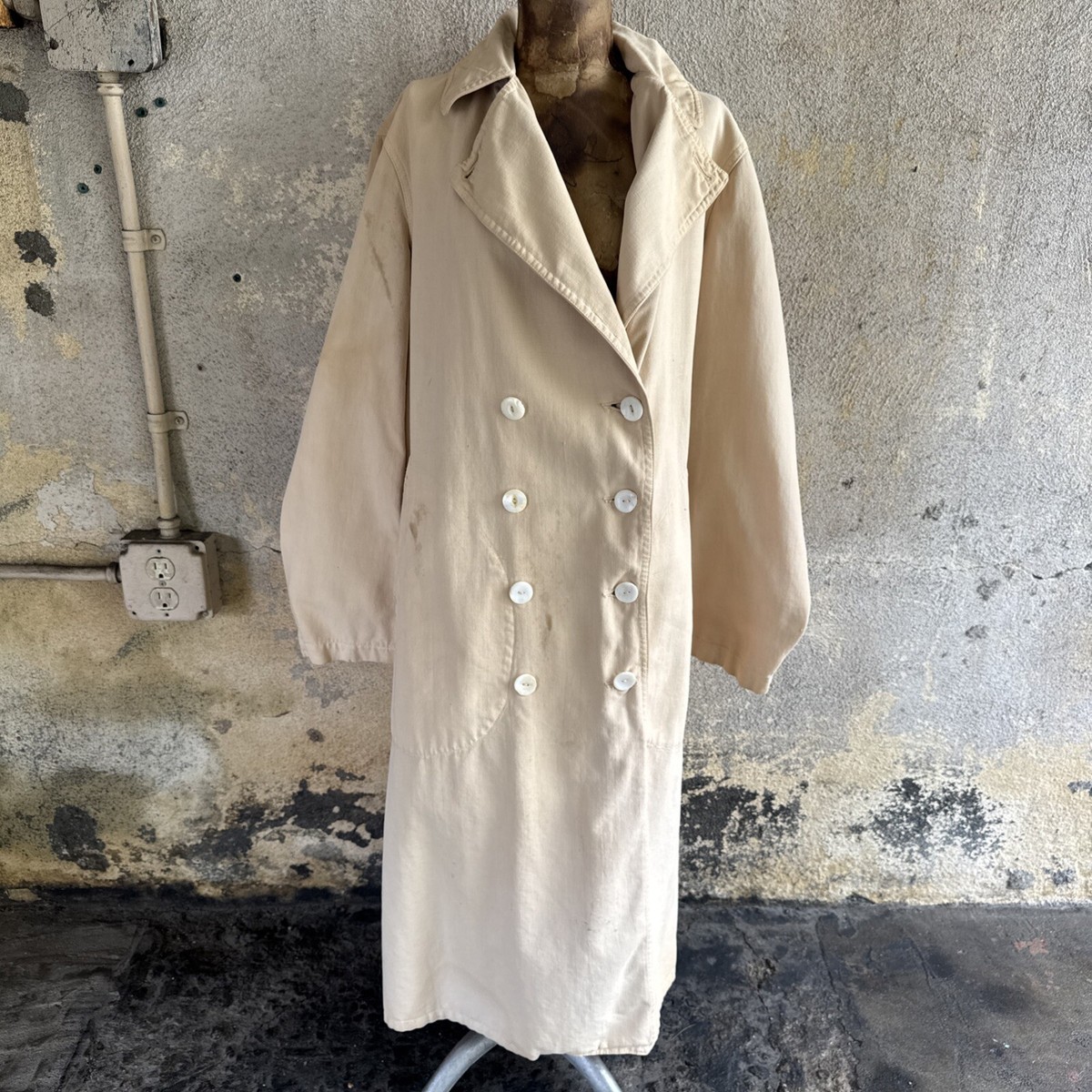Antique Edwardian Light Ecru Linen Duster Driving Coat MOP Antique Edwardian Light Ecru Linen Duster Driving Coat MOP