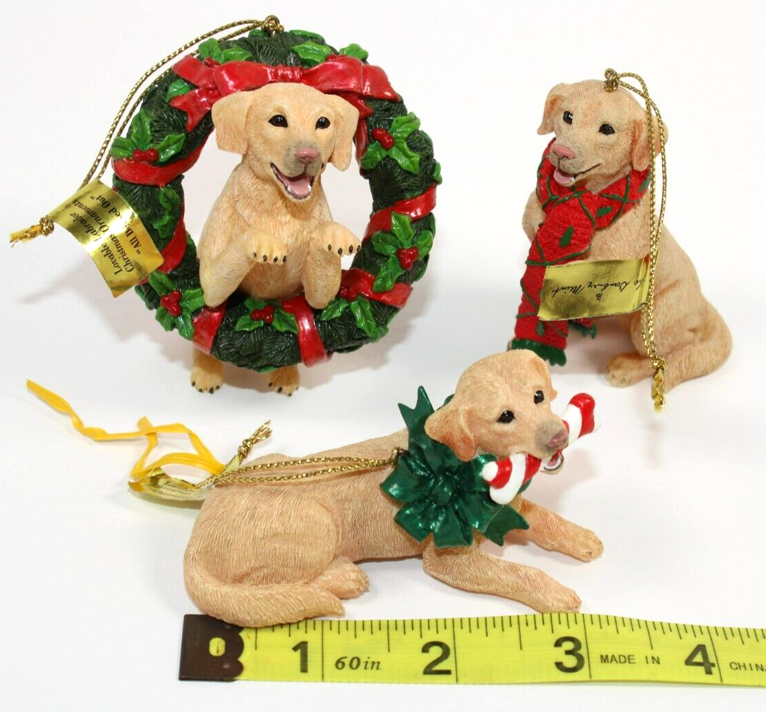 3 Danbury Mint Lovable Labrador Christmas Ornaments Yellow Lab Dog eBay