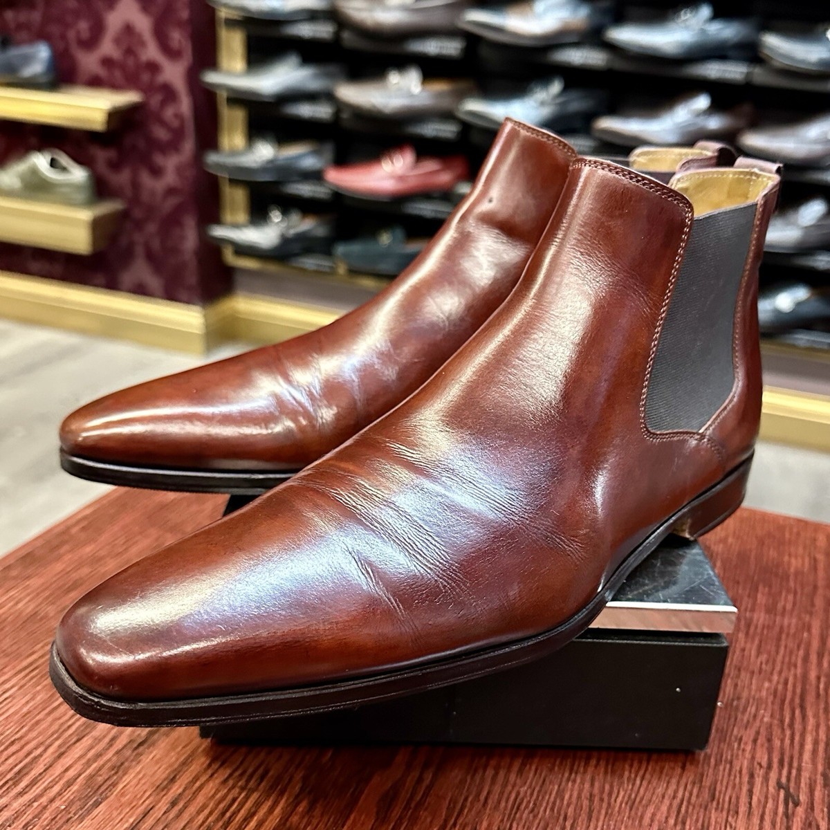 $589 Mens Brown Leather Magnanni Chelsea Boots Shoes Sz 10 US Made In  Portugal