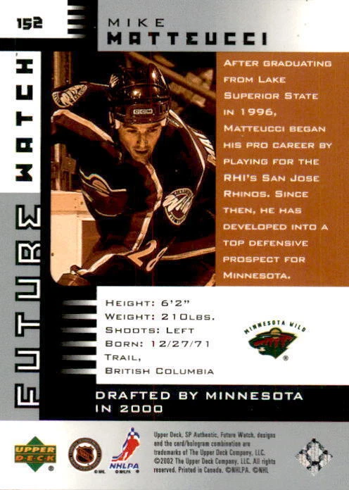 2001-02 SP Authentic #152 Mike Matteucci ROOKIE #807/900 (ref 17397) - Image 2 of 2