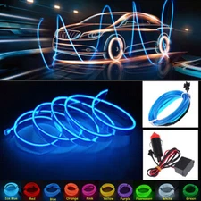 Blue Car Interior Neon LED Light Glow EL Wire String Strip Lamp Party Decor .